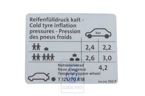 SteinGruppe - Classic Parts - Kennschild Motordaten - 1K0 010 350 P